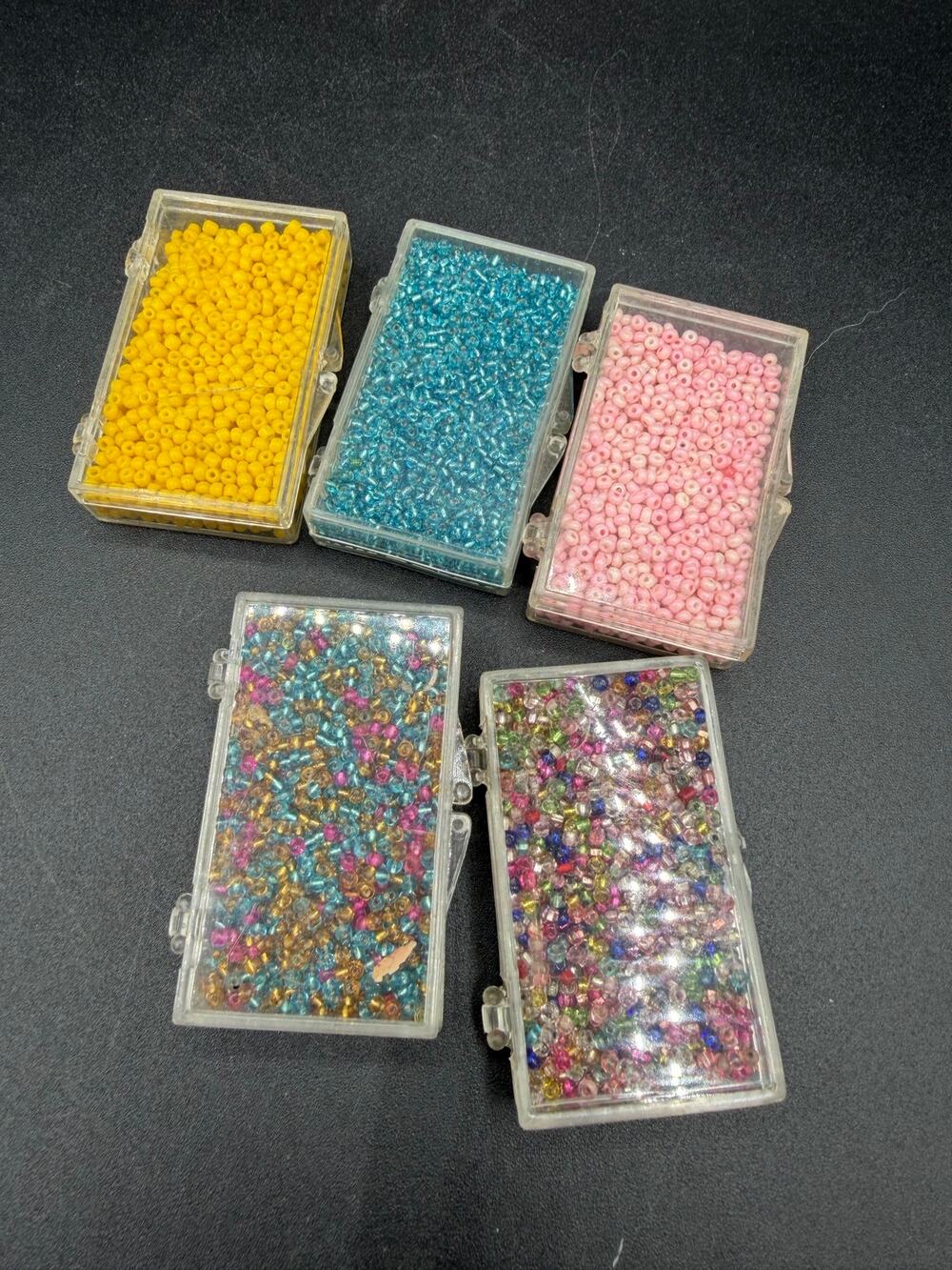 Vintage Glass Seed Beads Lot 5 Boxes Multicolor Pink Blue Yellow Jewelry Craft